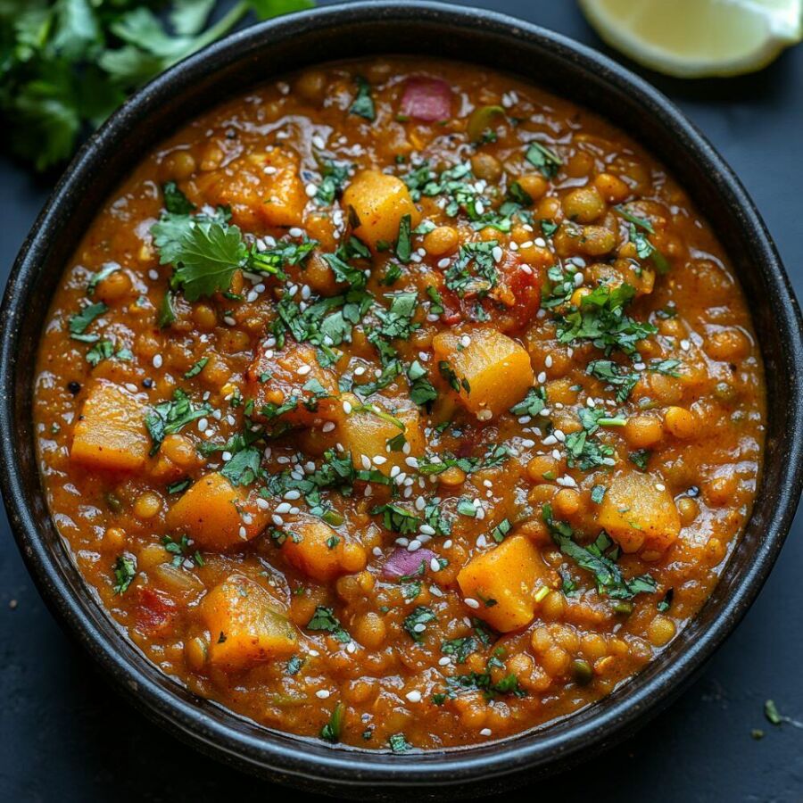 Imagem Curry-de-lentilha-com-legumes-cheio-de-especiarias-anti-inflamatórias